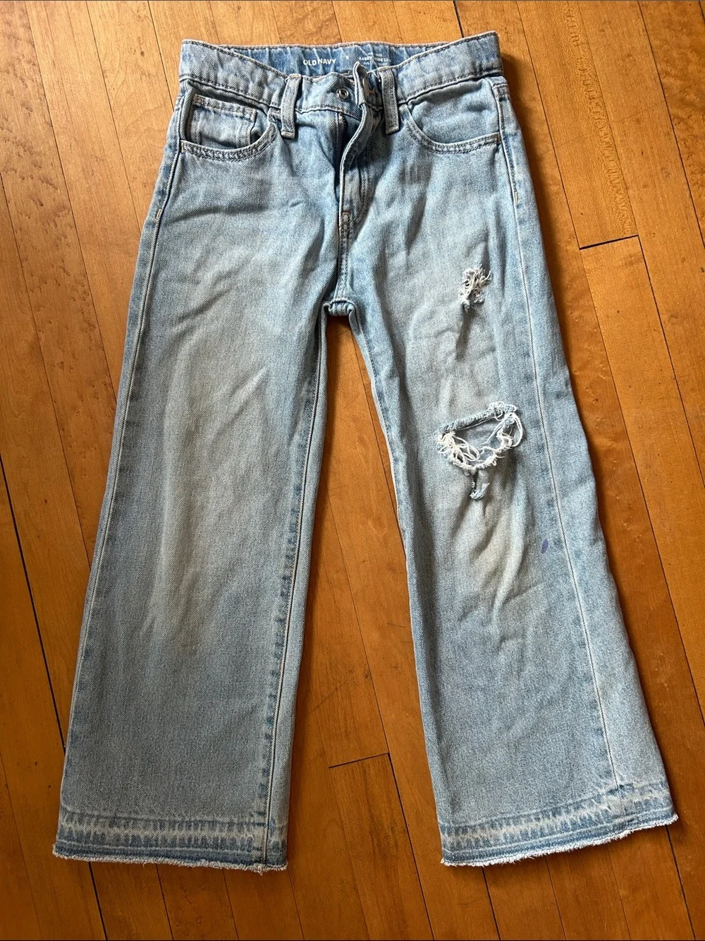 Old Navy Light Blue Distressed Baggy Wide-Leg Jeans